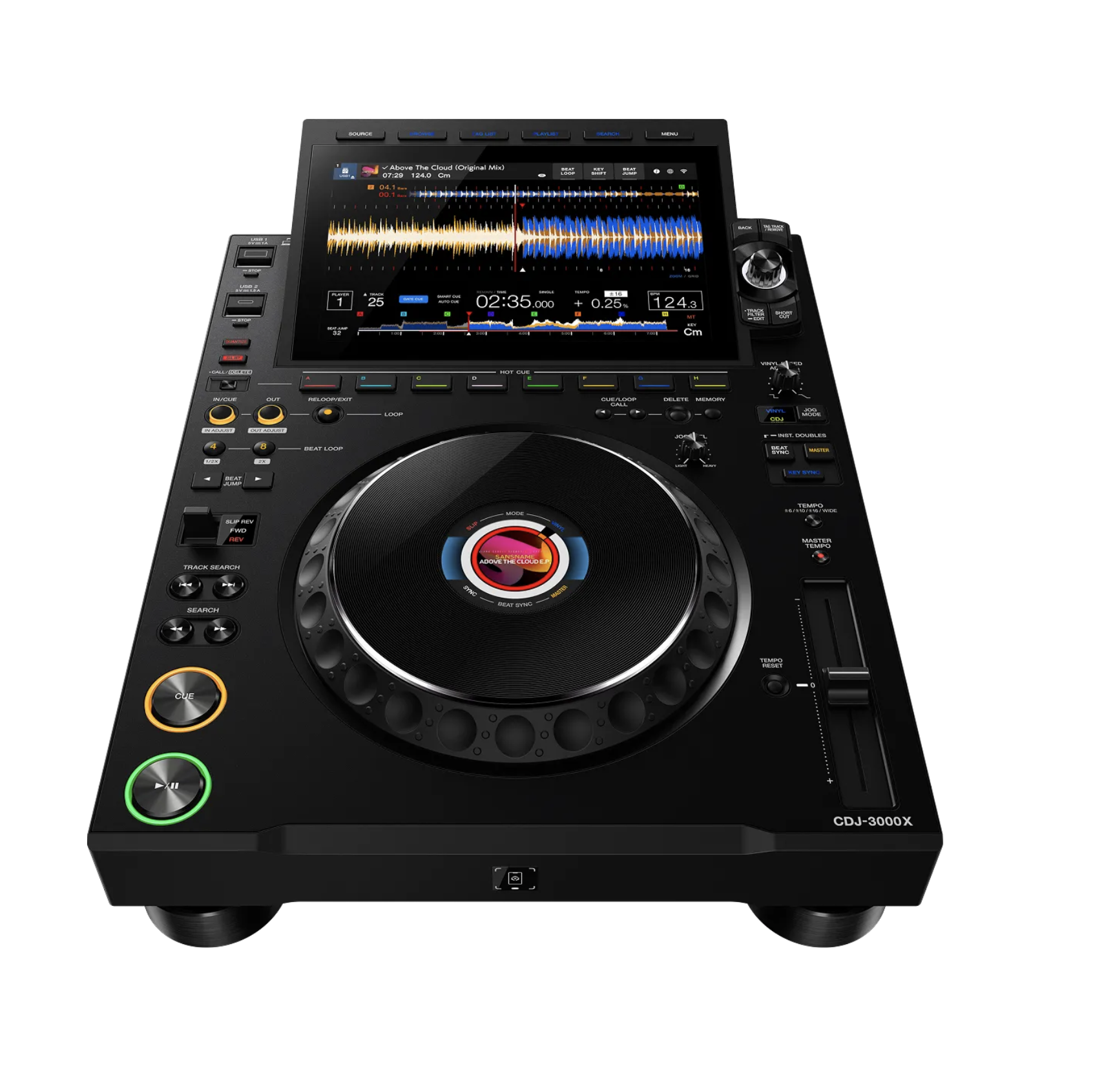 AlphaTheta CDJ-3000X Frontansicht mit 10,1 Zoll Touchscreen