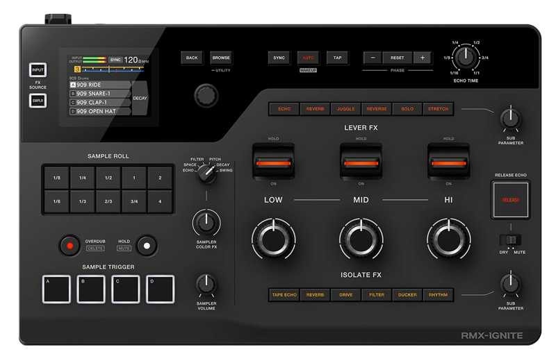AlphaTheta RMX-IGNITE Frontansicht mit Lever FX und Isolate FX Controls